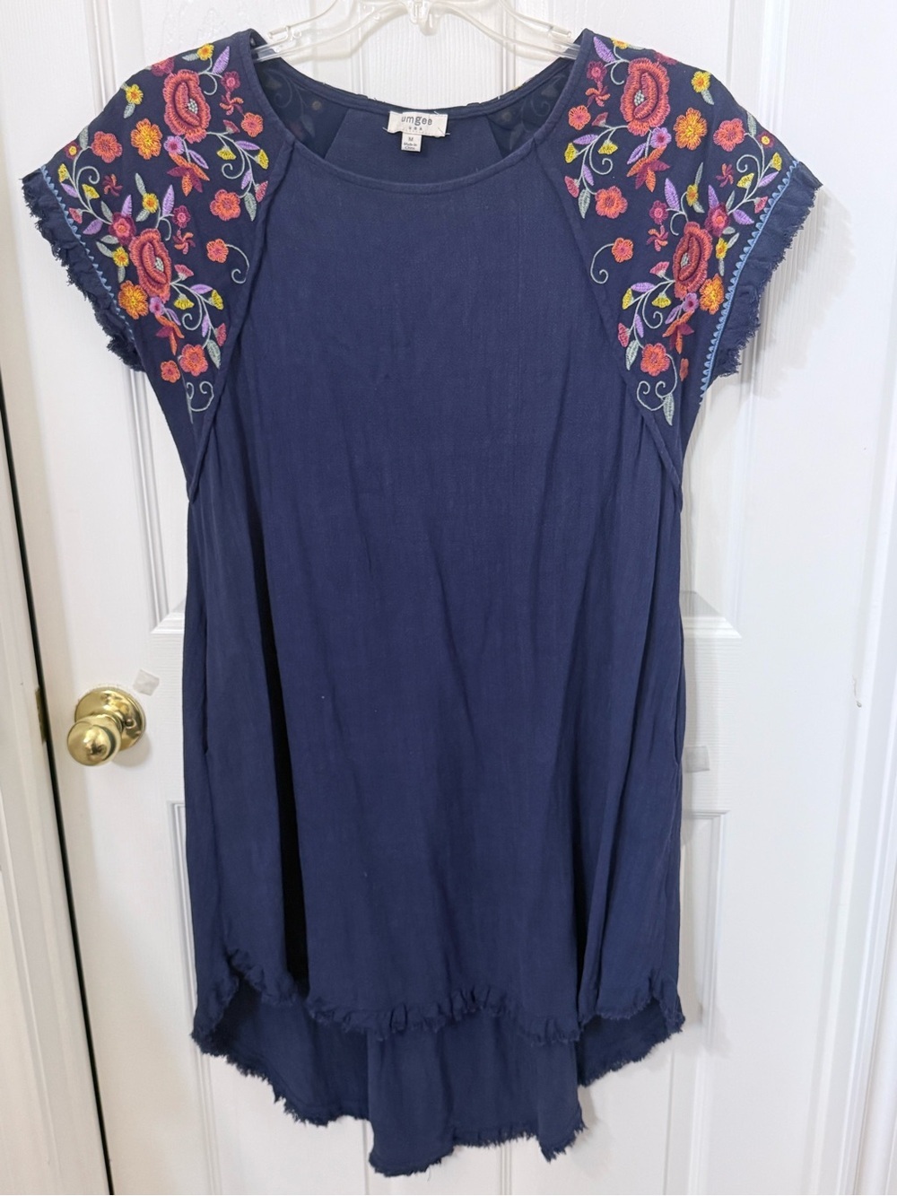 Umgee Navy Floral Embroidered Mini Dress